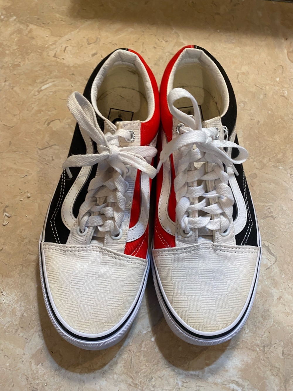 Vans Red, Black & White Old Skool Low-Top Sneakers